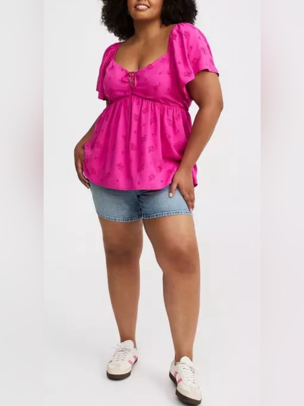 Torrid Peplum Challis lined Tie-Back Top Women’s Plus Size 2 (18/20) Pink Eyelet